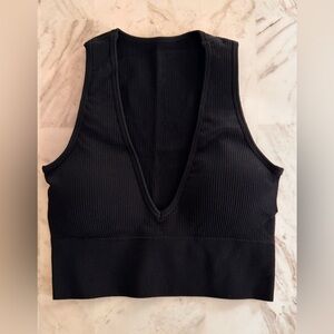 Sleek Black V-Neck Ribbed Crop Top
